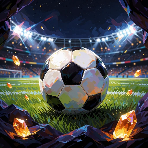 Fodbold p&aring; gr&aelig;s foran et oplyst stadion om aftenen - sportsbook med crypto-indsatser