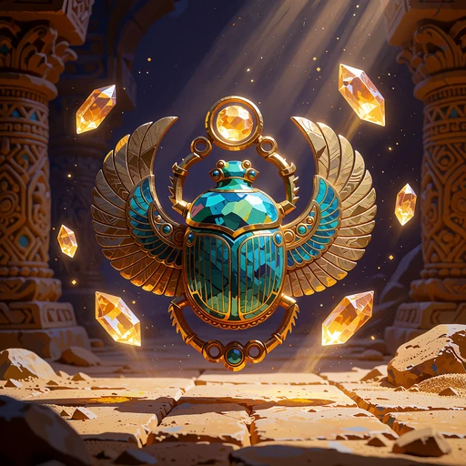 Gylden skarab&aelig;-amulet med turkis indl&aelig;g i et sandstenstempel - kategori for Spinomenal