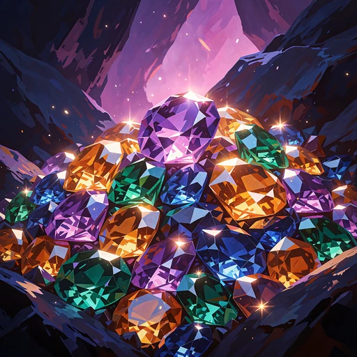 Bunke af facetterede &aelig;delsten i violet, gr&oslash;n og bl&aring; - kategori for NetEnt-slots